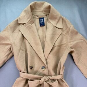 GAP Women's Oversized Relaxed Fit Tan Wool Blend Trench Coat Topcoat Size S Tall